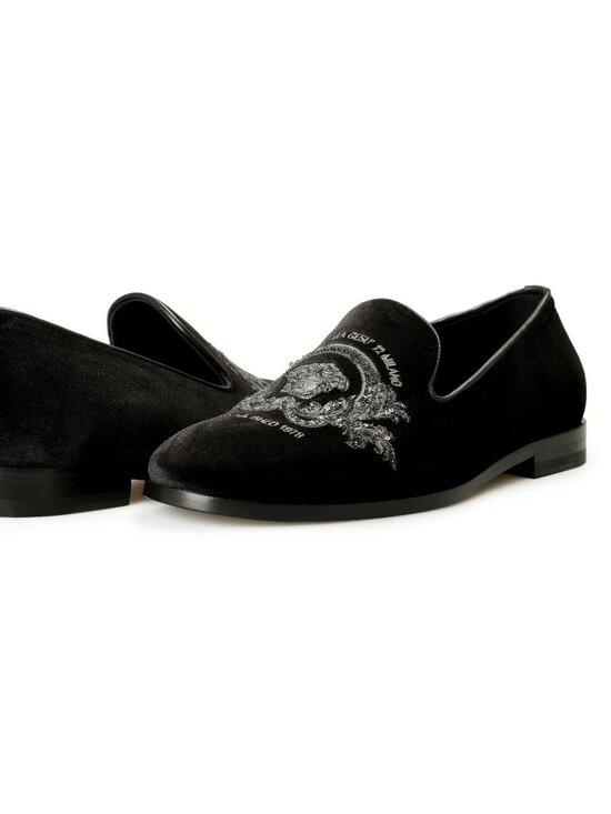 Versace Men\'s Velvet Embroidered Slippers Loafers Shoes US 9 IT 42
